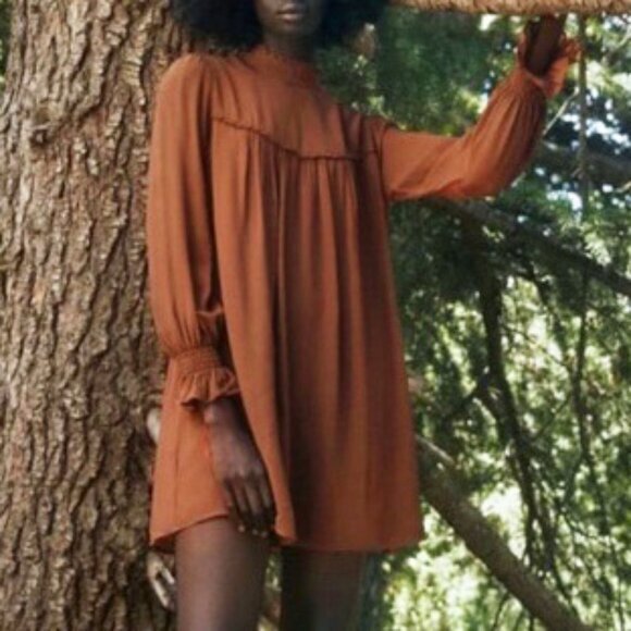 EUC Reformation Jourdan Viscose Victorian Mini Dress Brown Medium - Picture 1 of 9